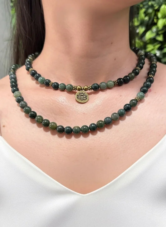 Green Aventurine, Moss Agate & Tiger Eye Necklace – Prosperity, Growth & Courage
