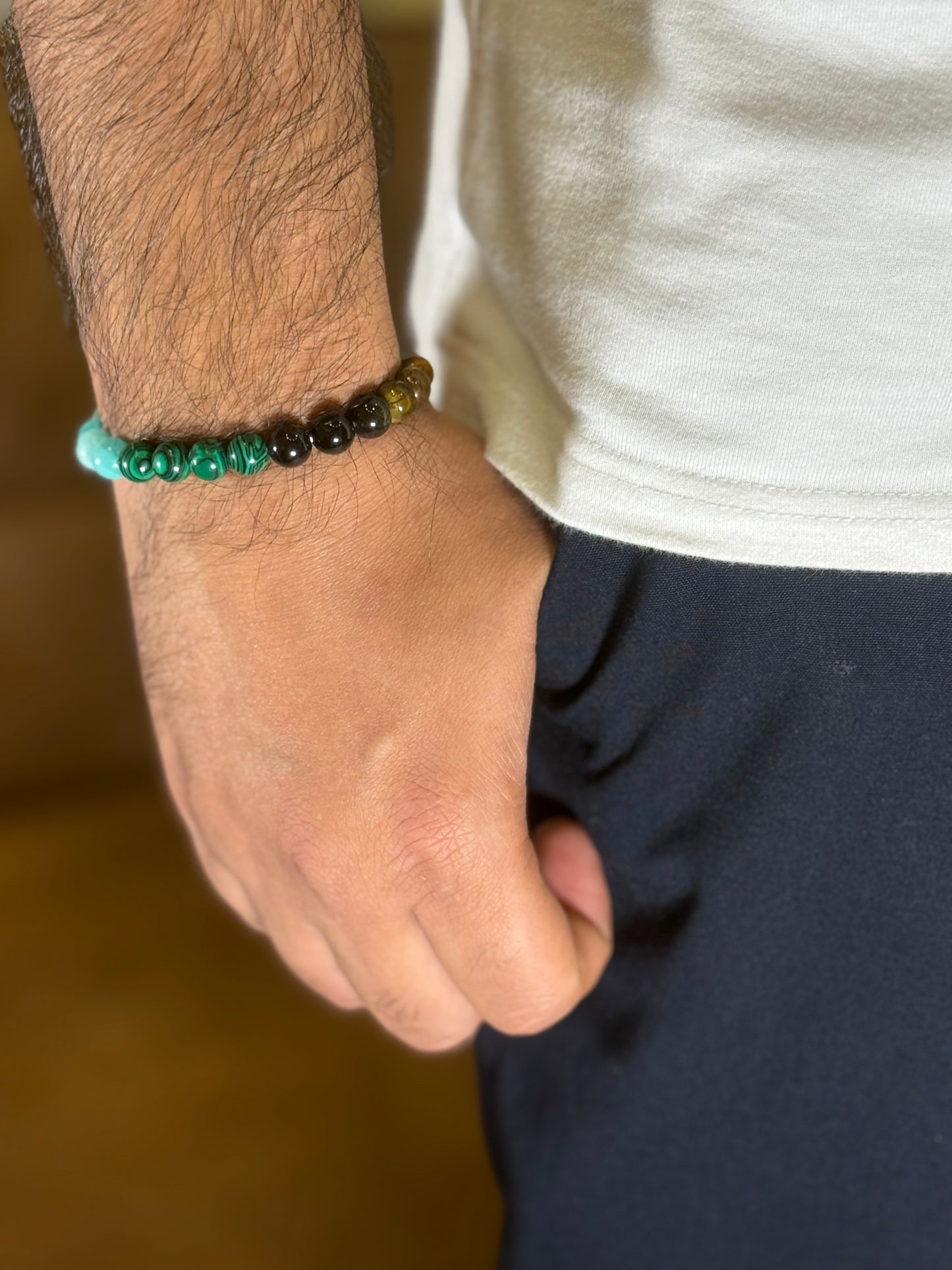 black onyx malachite amazonite mens bracelet