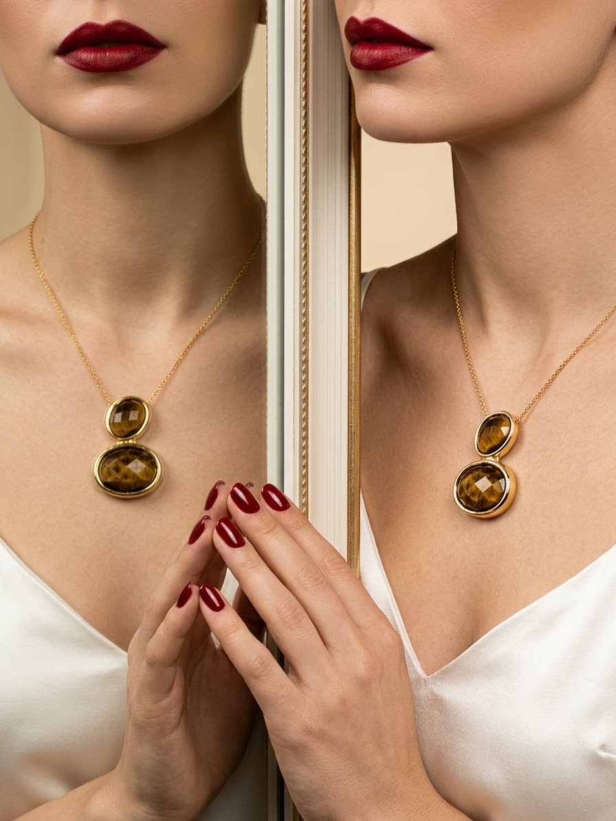 Golden Eclipse Tiger Eye Gold Finish Female Necklace