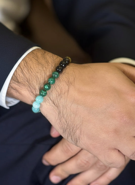 green and aqua stone bracelet for men