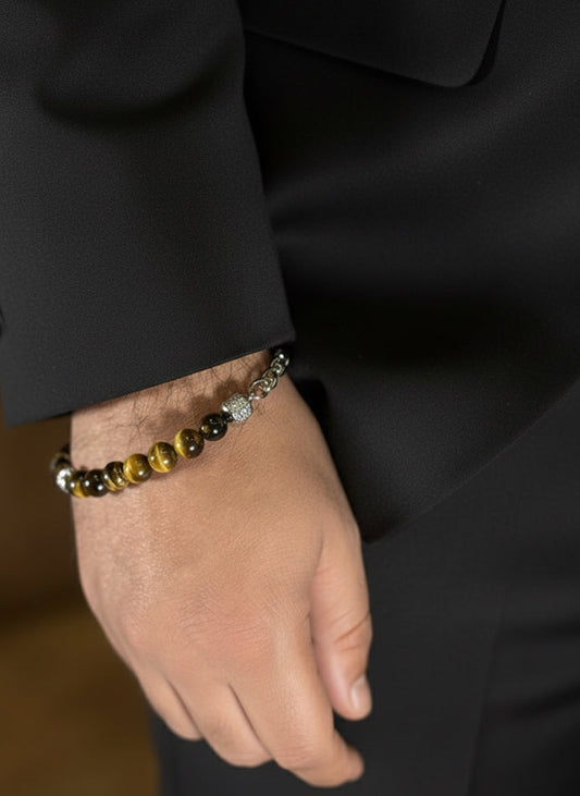 natural tiger eye and chain hybrid bracelet