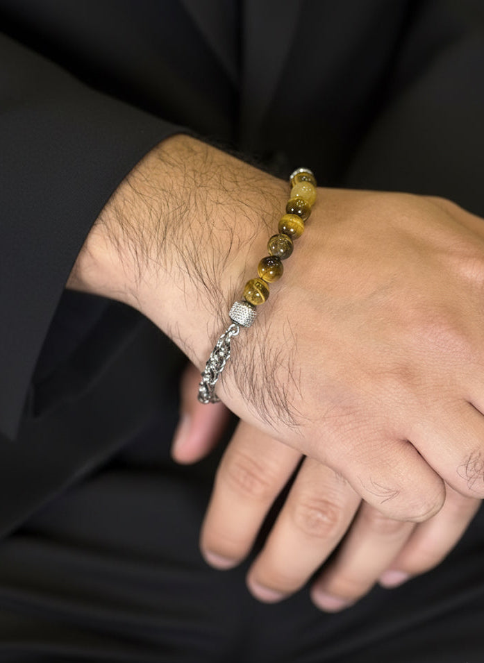 tiger eye steel chain mens bracelet