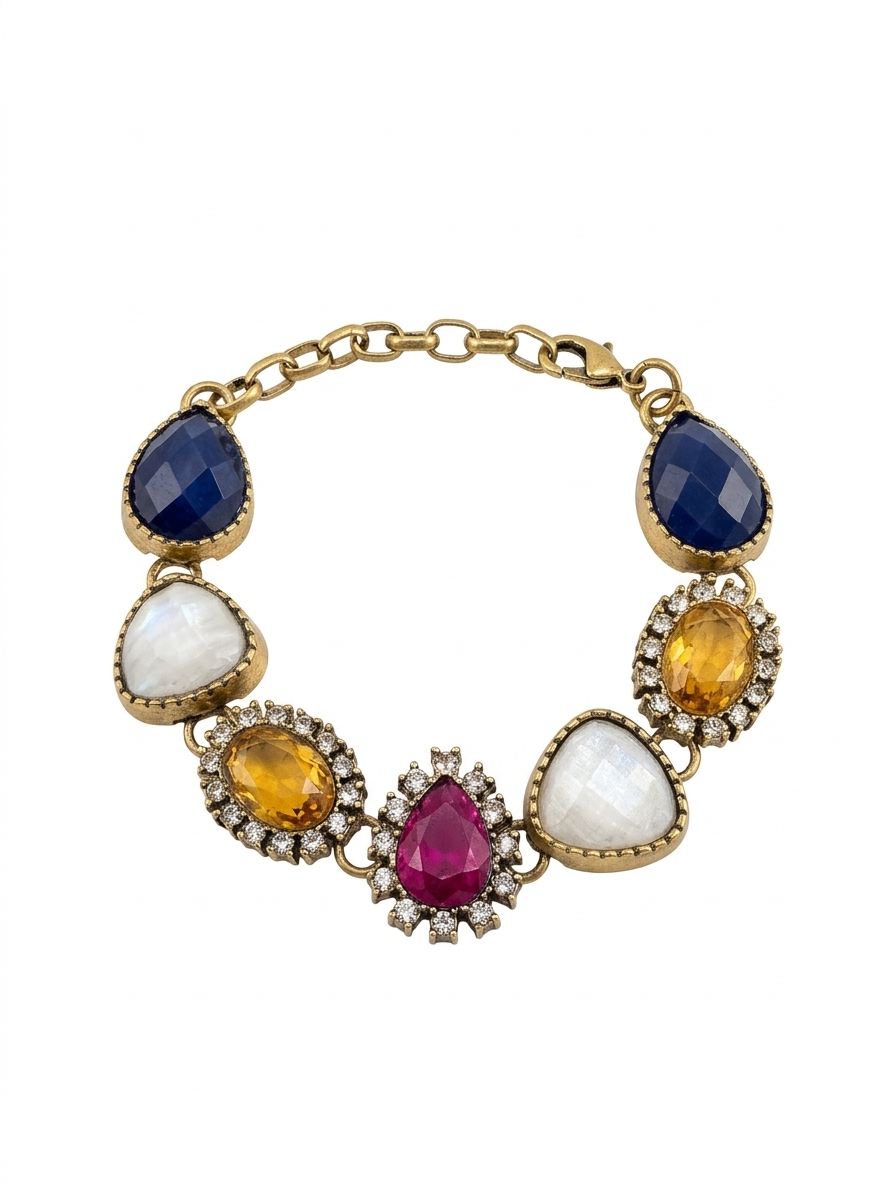 Multicolored gemstone bracelet on a white background