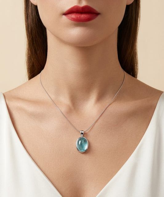Ocean Mist Aquamarine 925 Sterling Silver Women’s Necklace