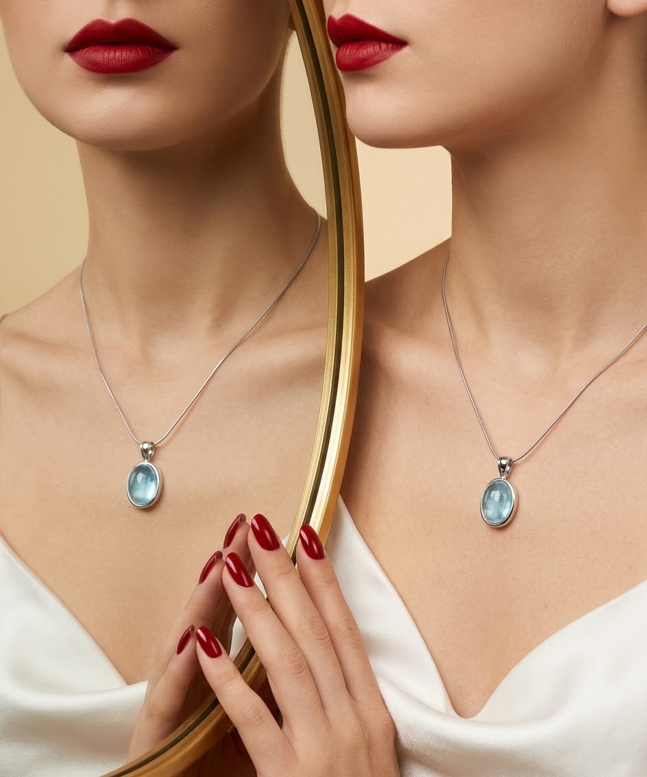 Ocean Mist Aquamarine 925 Sterling Silver Women’s Necklace