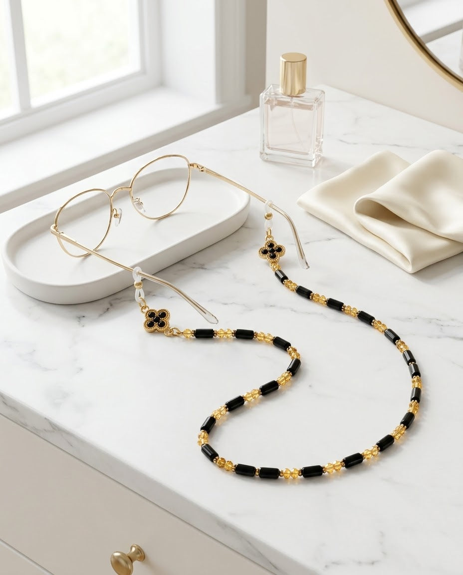 Black Obsidian & Citrine Crystal Eyewear Strap
