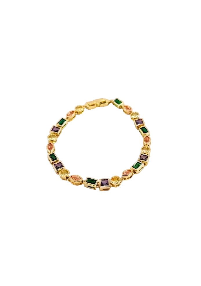 Multicolored gemstone bracelet on a white background