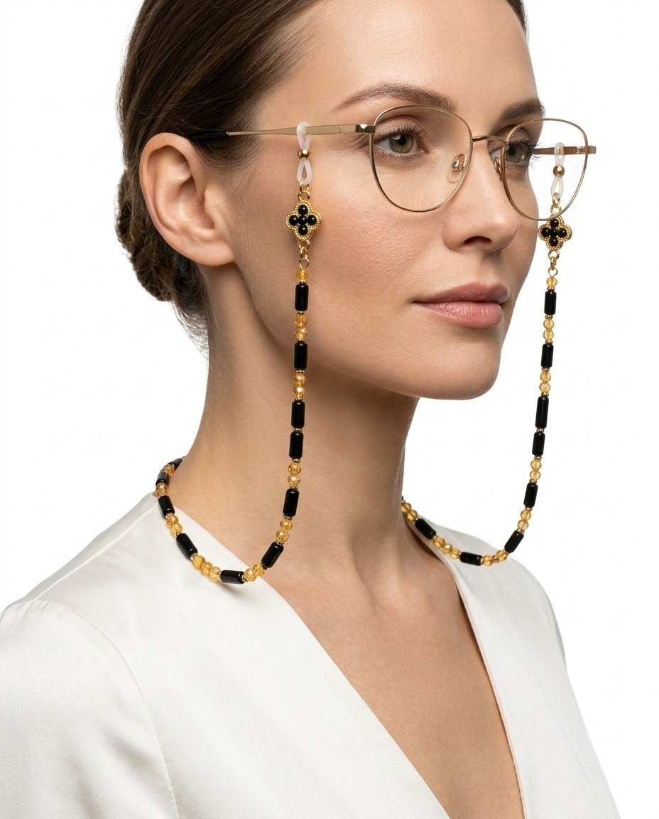 Black Obsidian & Citrine Crystal Eyewear Strap