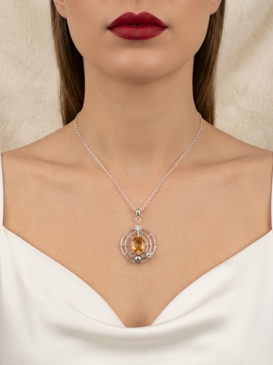 Citrine & Pyrite 925 Sterling Silver Women’s Necklace