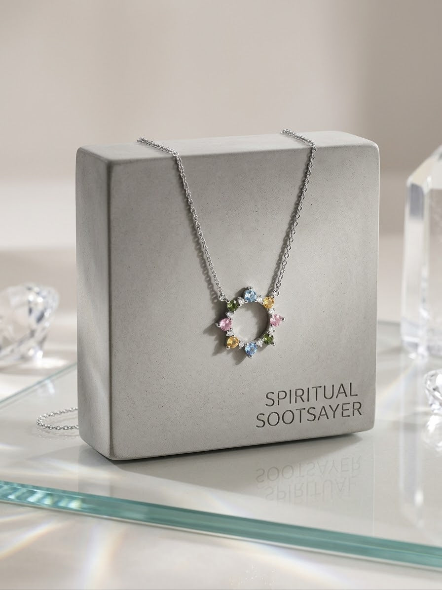 Blue Topaz, Rose Quartz, Citrine & Green Aventurine 925 Sterling Silver Women’s Necklace