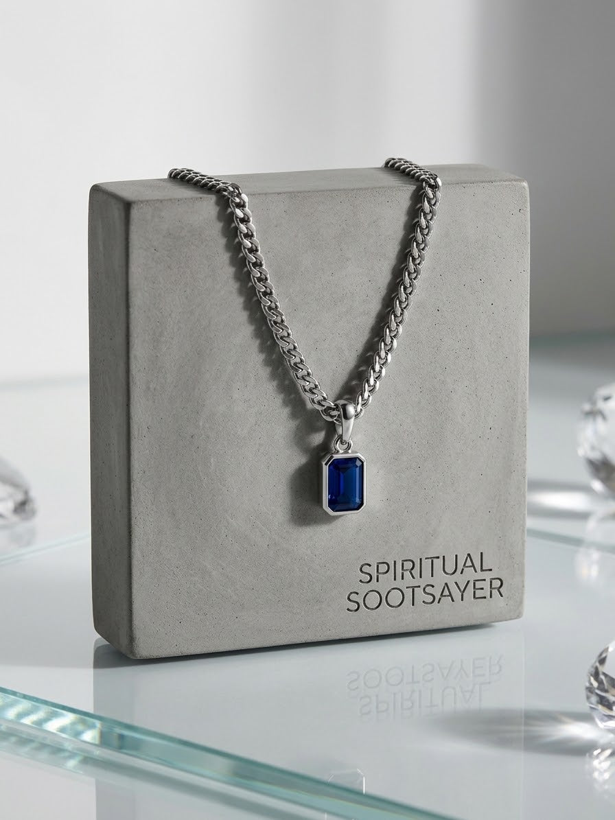 Blue Sapphire 925 Sterling Silver Men’s Necklace
