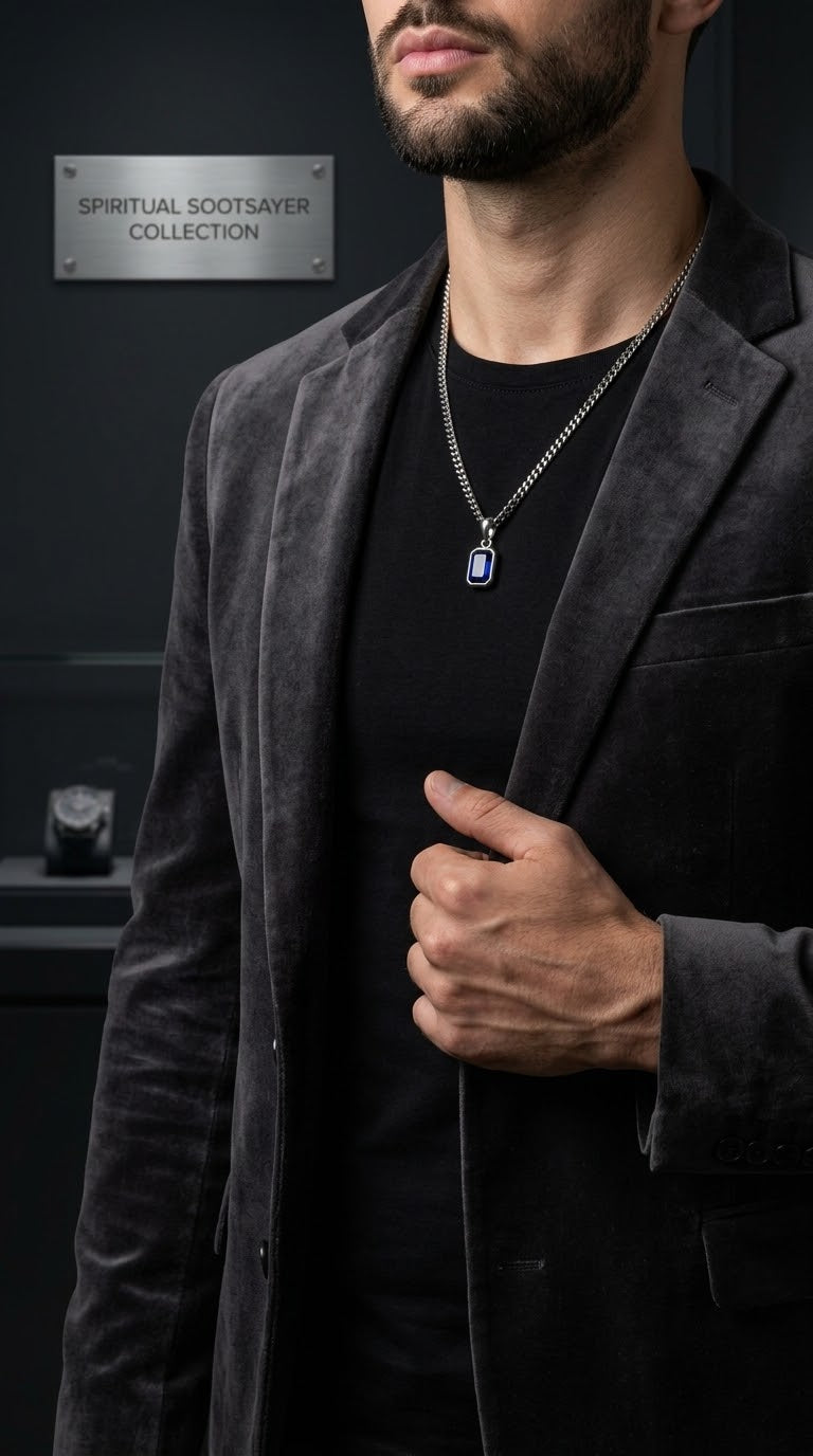 Blue Sapphire 925 Sterling Silver Men’s Necklace