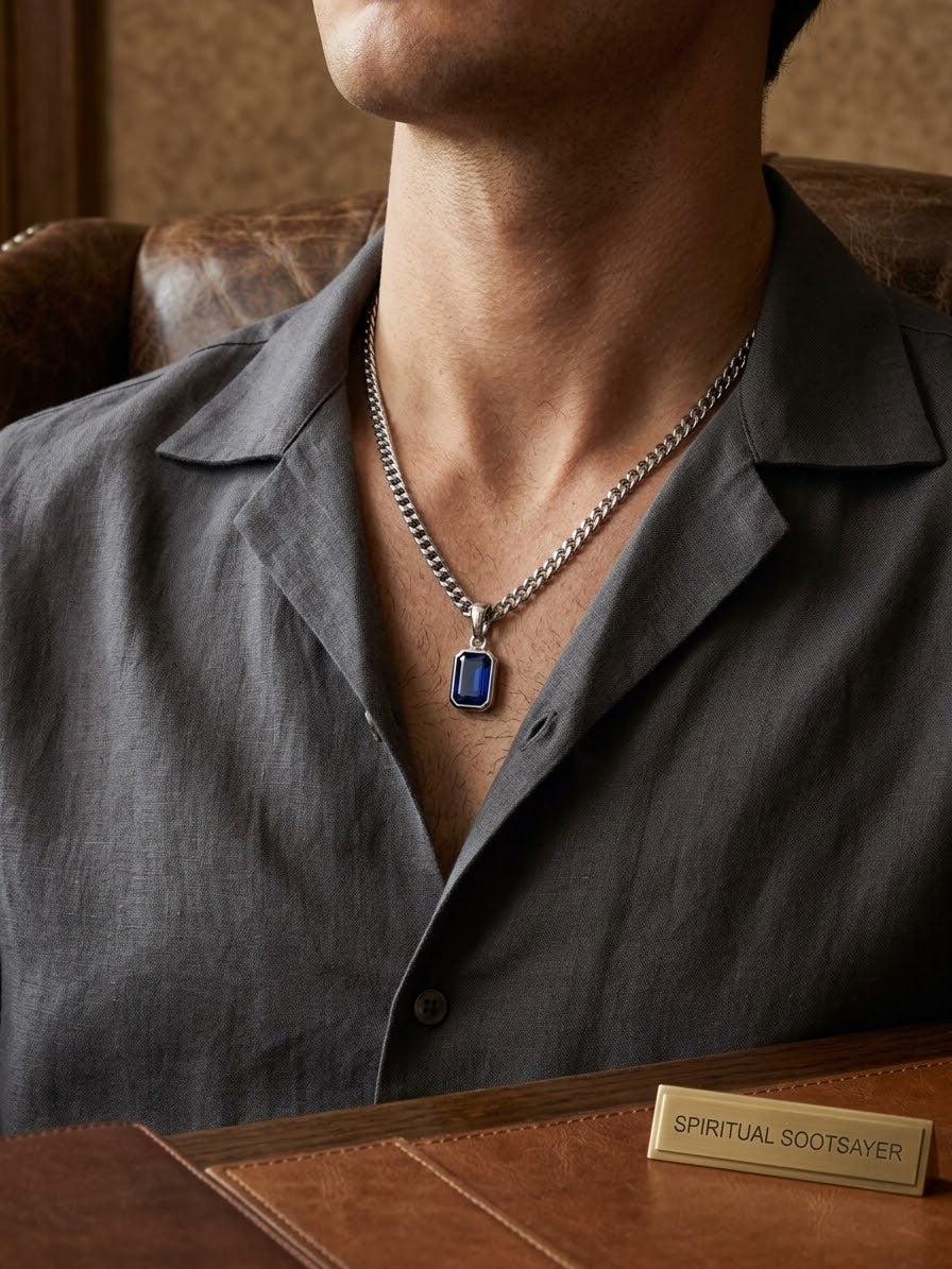 Blue Sapphire 925 Sterling Silver Men’s Necklace