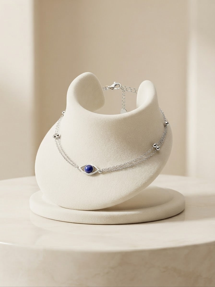 Lapis Lazuli Evil Eye 925 Sterling Silver Women’s Anklet