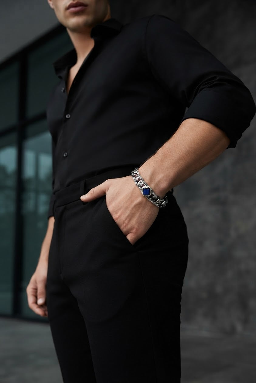 Midnight Azure Lapis Lazuli 925 Sterling Silver Men’s Bracelet
