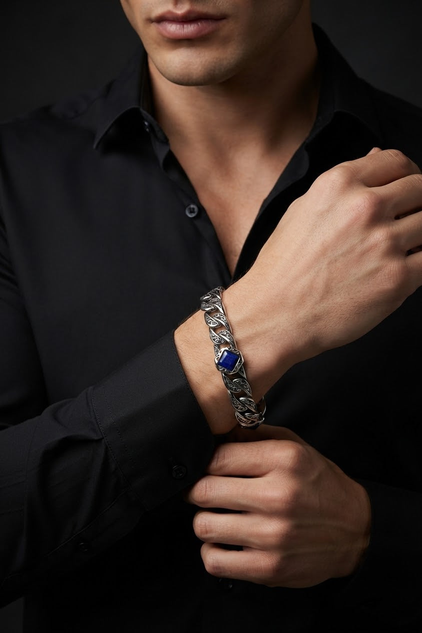 Midnight Azure Lapis Lazuli 925 Sterling Silver Men’s Bracelet