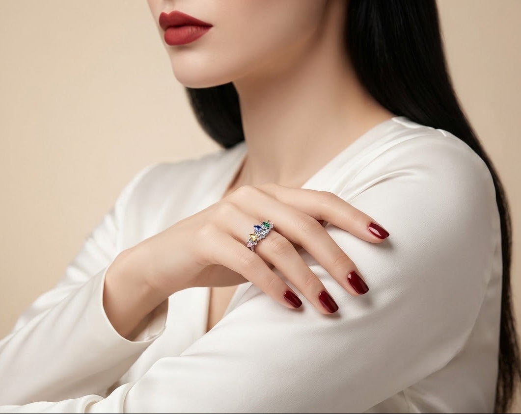 Celestial Harmony Multi Crystal 925 Sterling Silver Women’s Ring