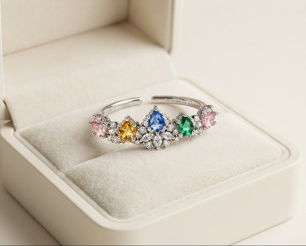 Celestial Harmony Multi Crystal 925 Sterling Silver Women’s Ring
