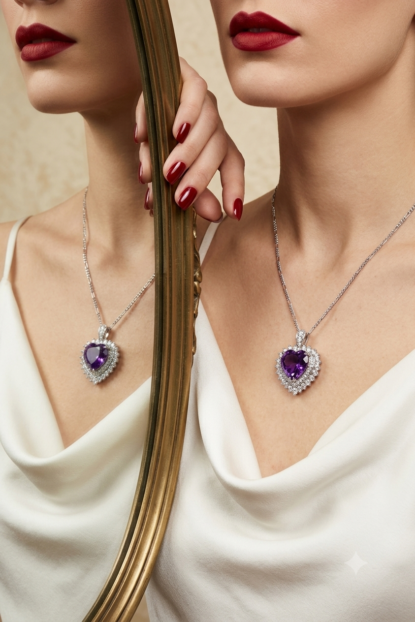 Royal Amethyst Heart 925 Sterling Silver Necklace