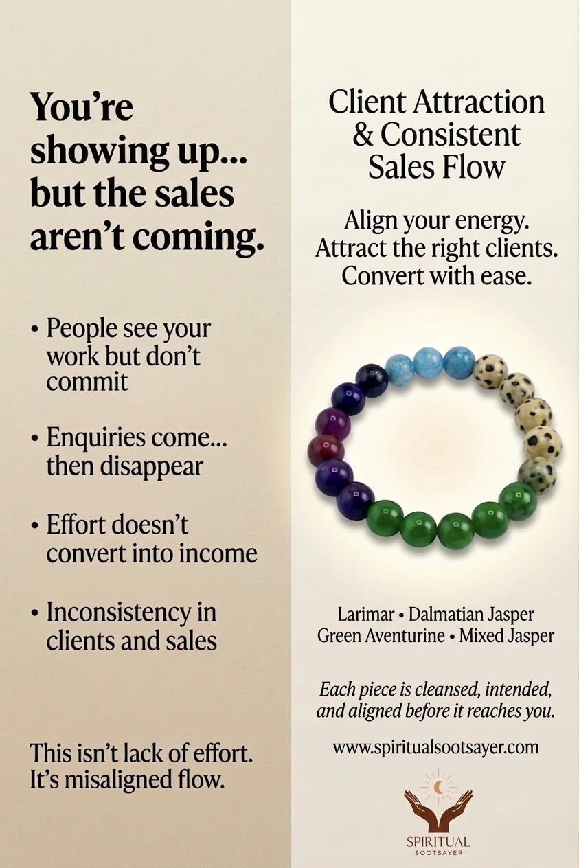 Advertisement for a bracelet with text about client attraction and sales flow alignment.