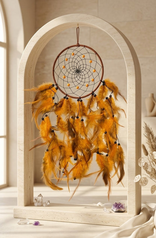 Golden Spirit Feather Dream Catcher