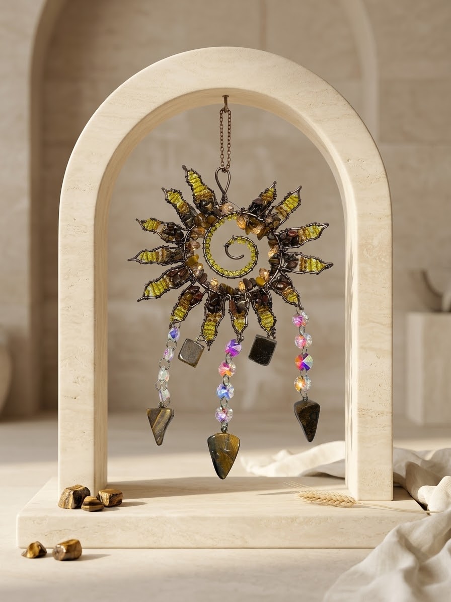 Golden Prosperity Tiger Eye & Citrine Feather Dream Catcher