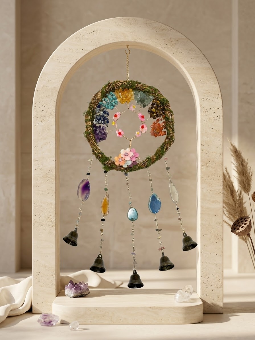 Seven Chakra Harmony Crystal Feather Dream Catcher