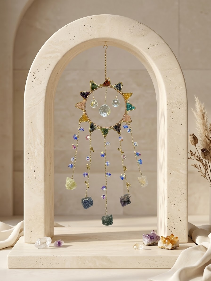 Celestial Seven Chakra Crystal Feather Dream Catcher