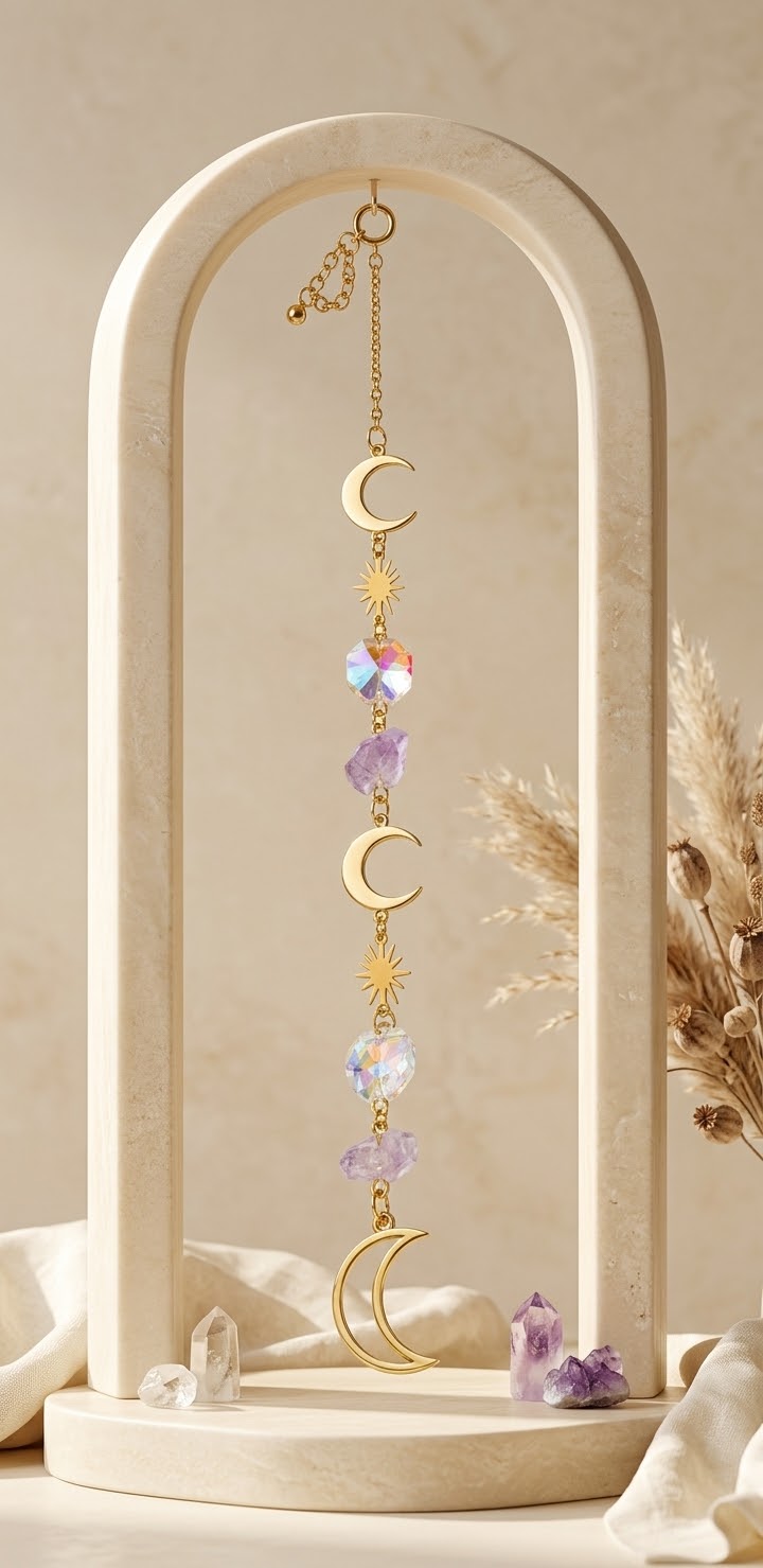 Celestial Amethyst Moonlight Crystal Dream Catcher