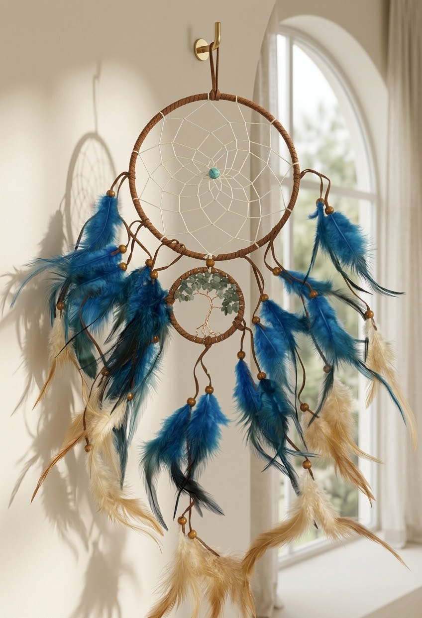 Emerald Harmony Green Aventurine Feather Dream Catcher