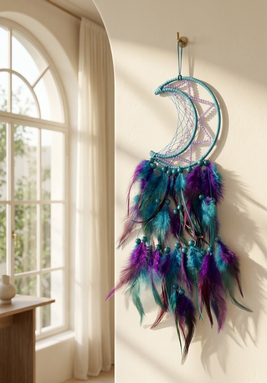 Lavender Moon Faceted Feather Dream Catcher