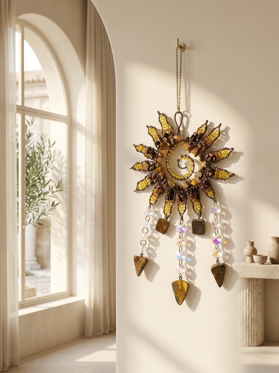 Golden Prosperity Tiger Eye & Citrine Feather Dream Catcher