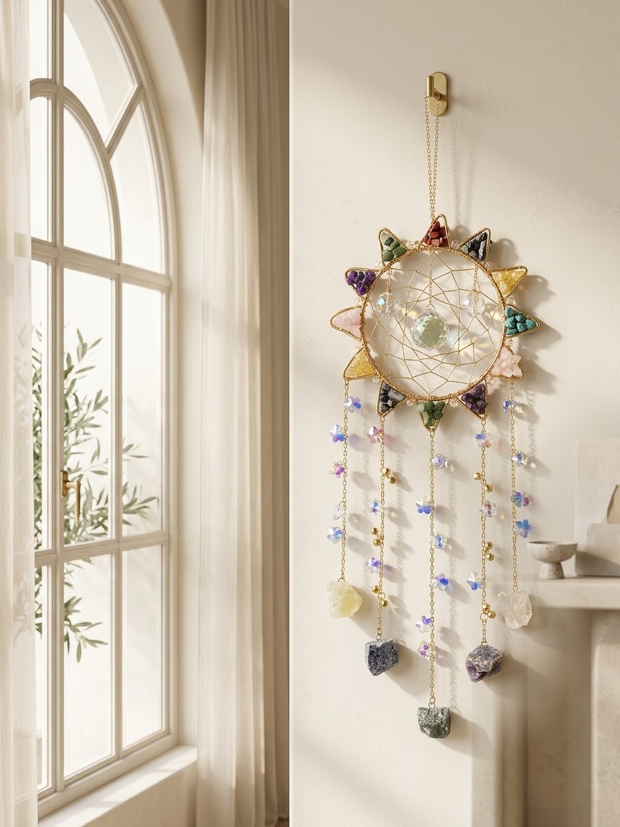 Celestial Seven Chakra Crystal Feather Dream Catcher