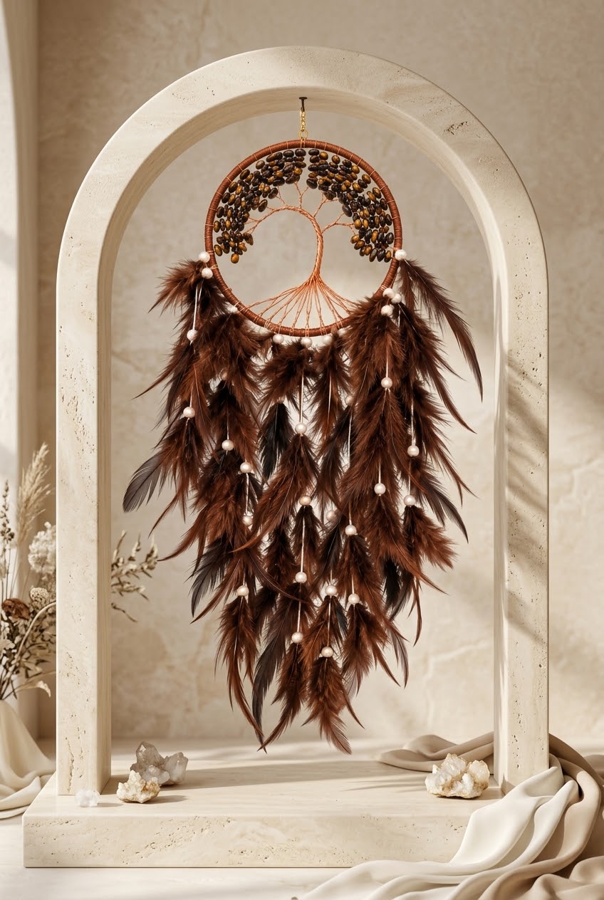 Tiger Eye Tree of Life Feather Dream Catcher