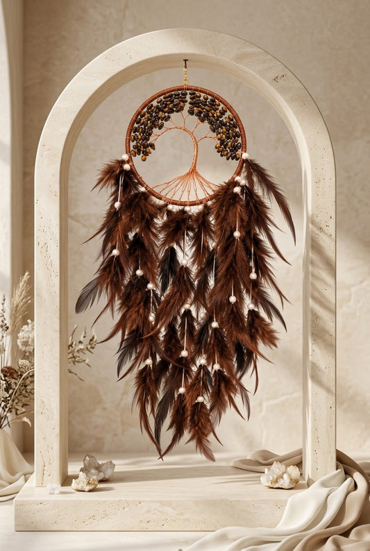 Tiger Eye Tree of Life Feather Dream Catcher