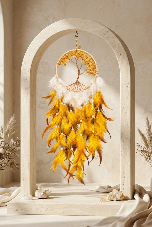 Citrine Tree of Life Feather Dream Catcher