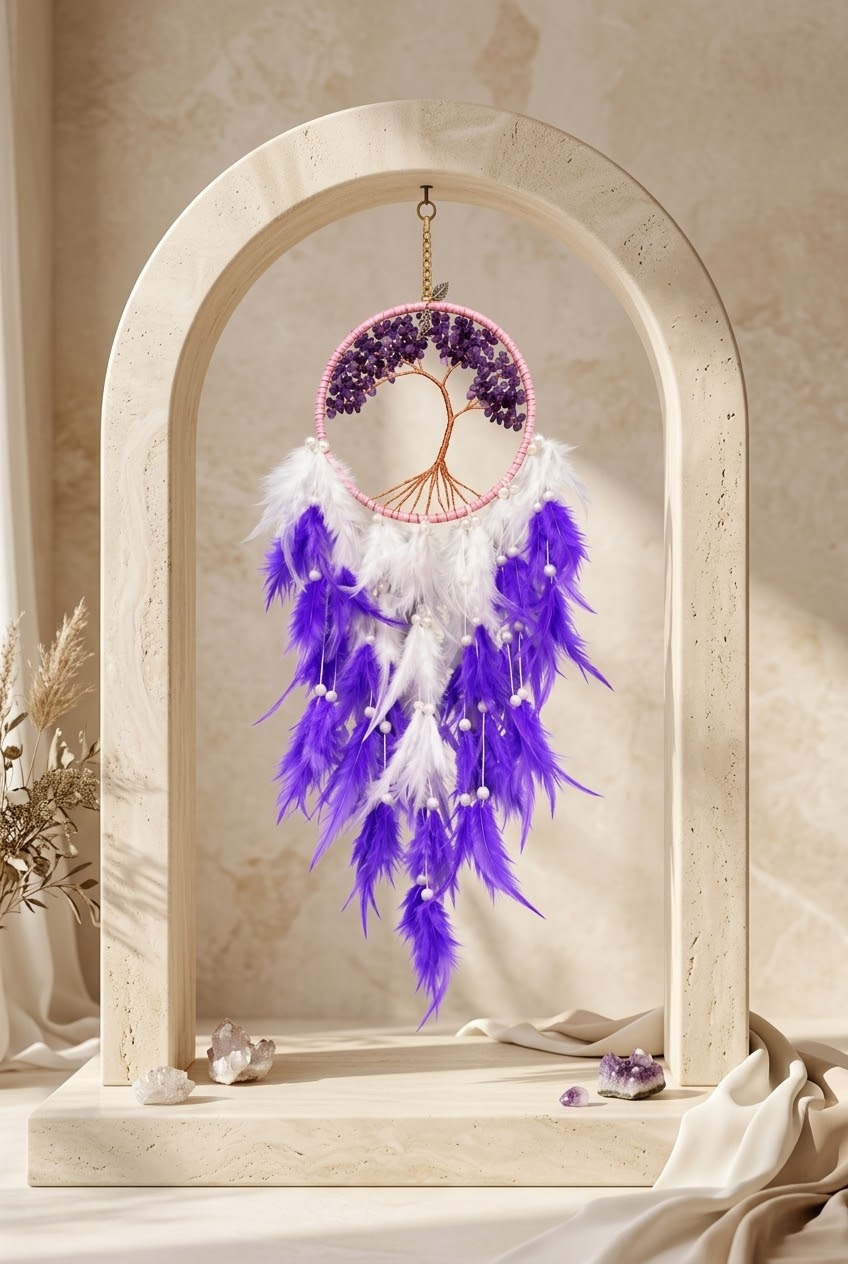 Amethyst Tree of Life Feather Dream Catcher