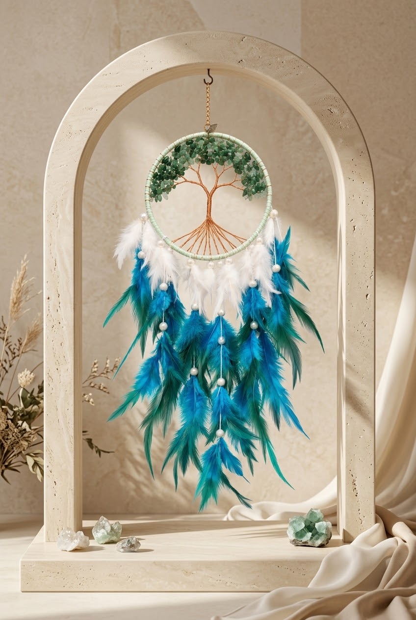 Green Aventurine Tree of Life Feather Dream Catcher