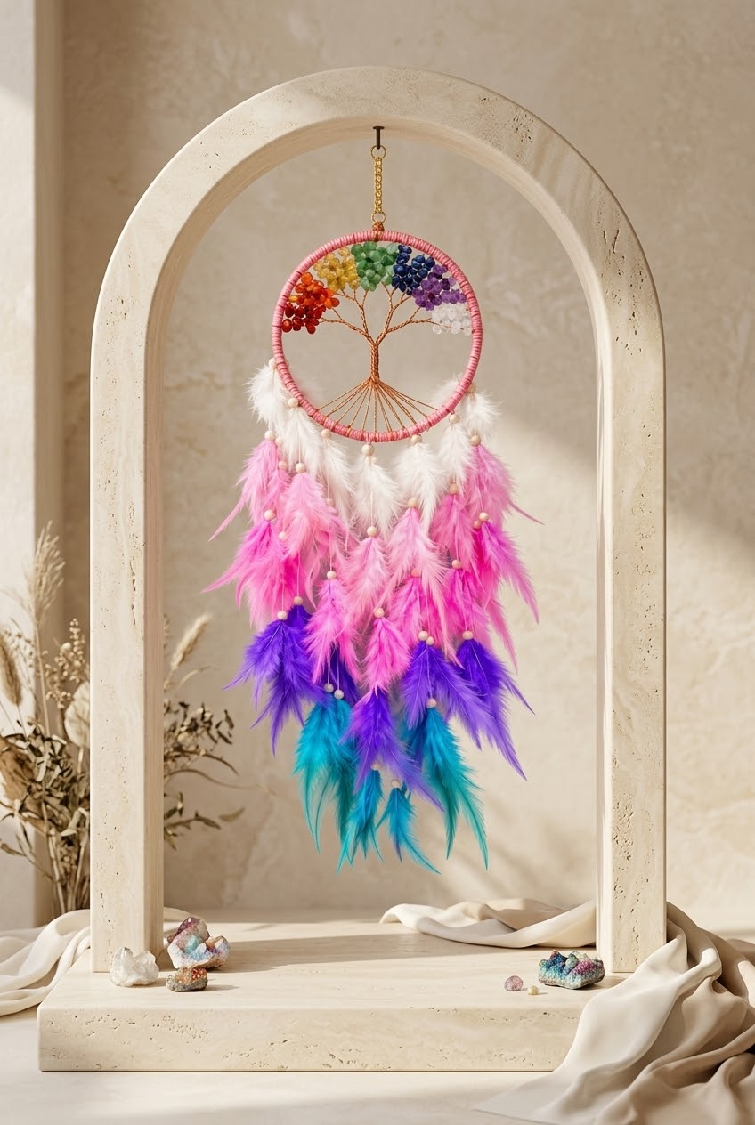 Seven Chakra Tree of Life Feather Dream Catcher