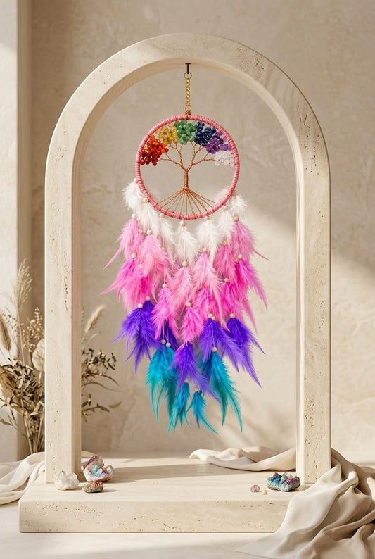 Seven Chakra Tree of Life Feather Dream Catcher