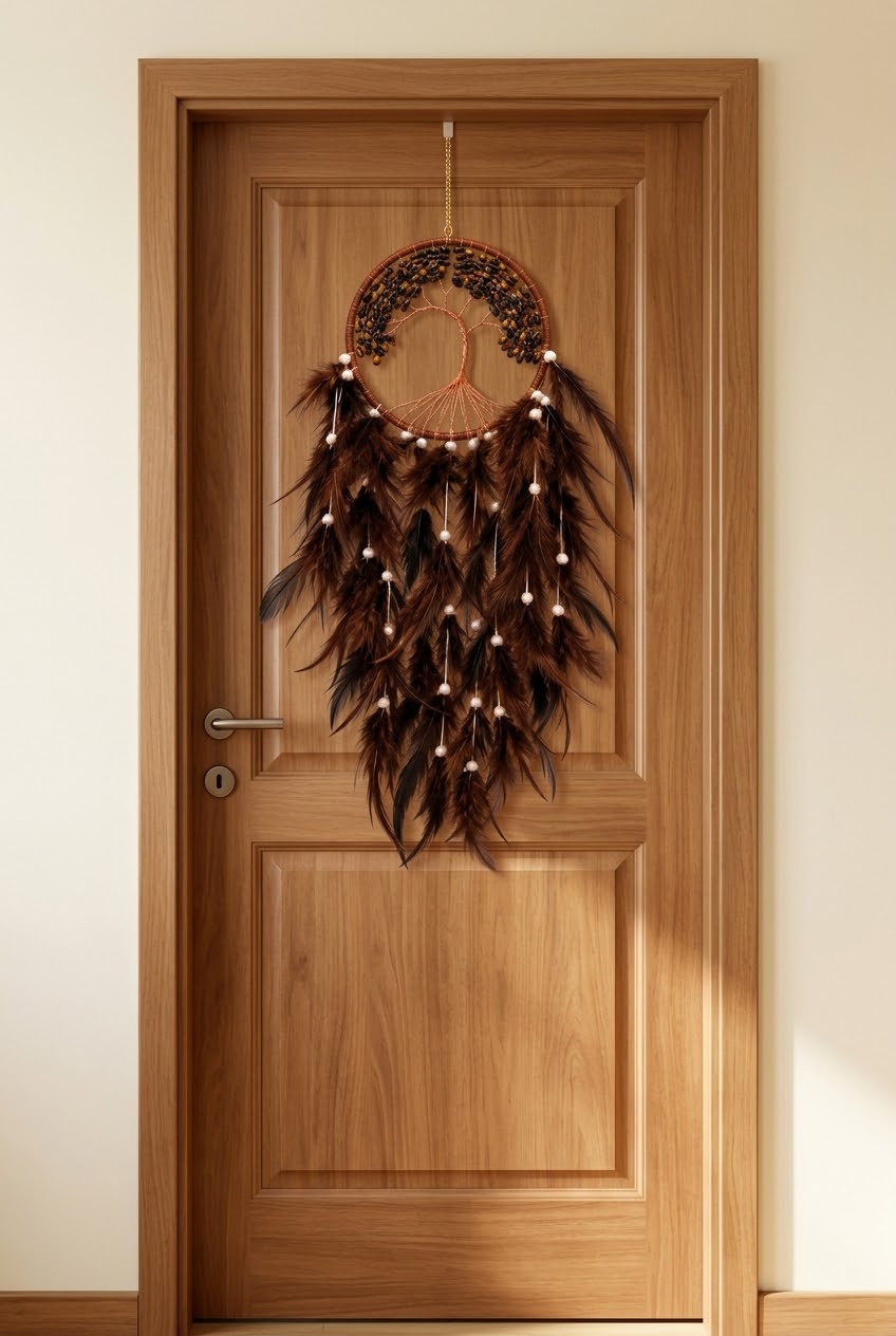 Tiger Eye Tree of Life Feather Dream Catcher