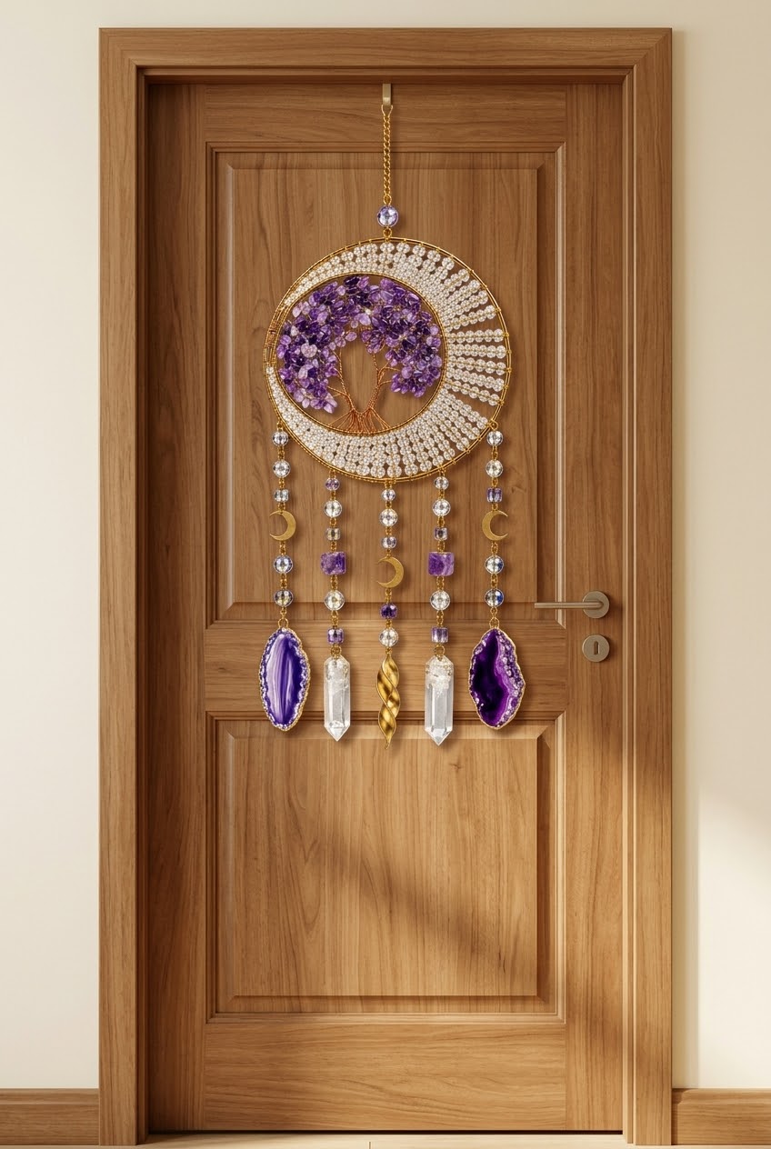 Amethyst & Clear Quartz Tree of Life Crystal Dream Catcher
