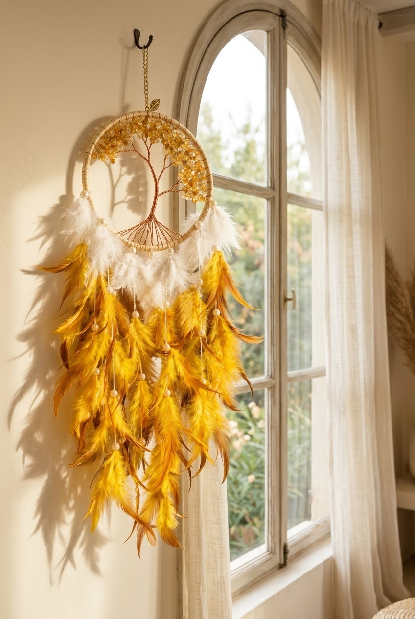Citrine Tree of Life Feather Dream Catcher