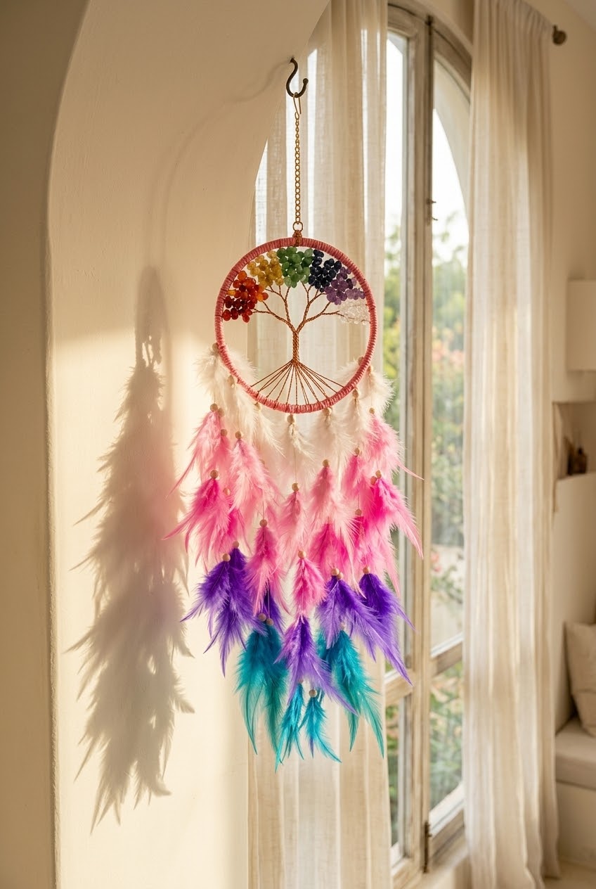 Seven Chakra Tree of Life Feather Dream Catcher