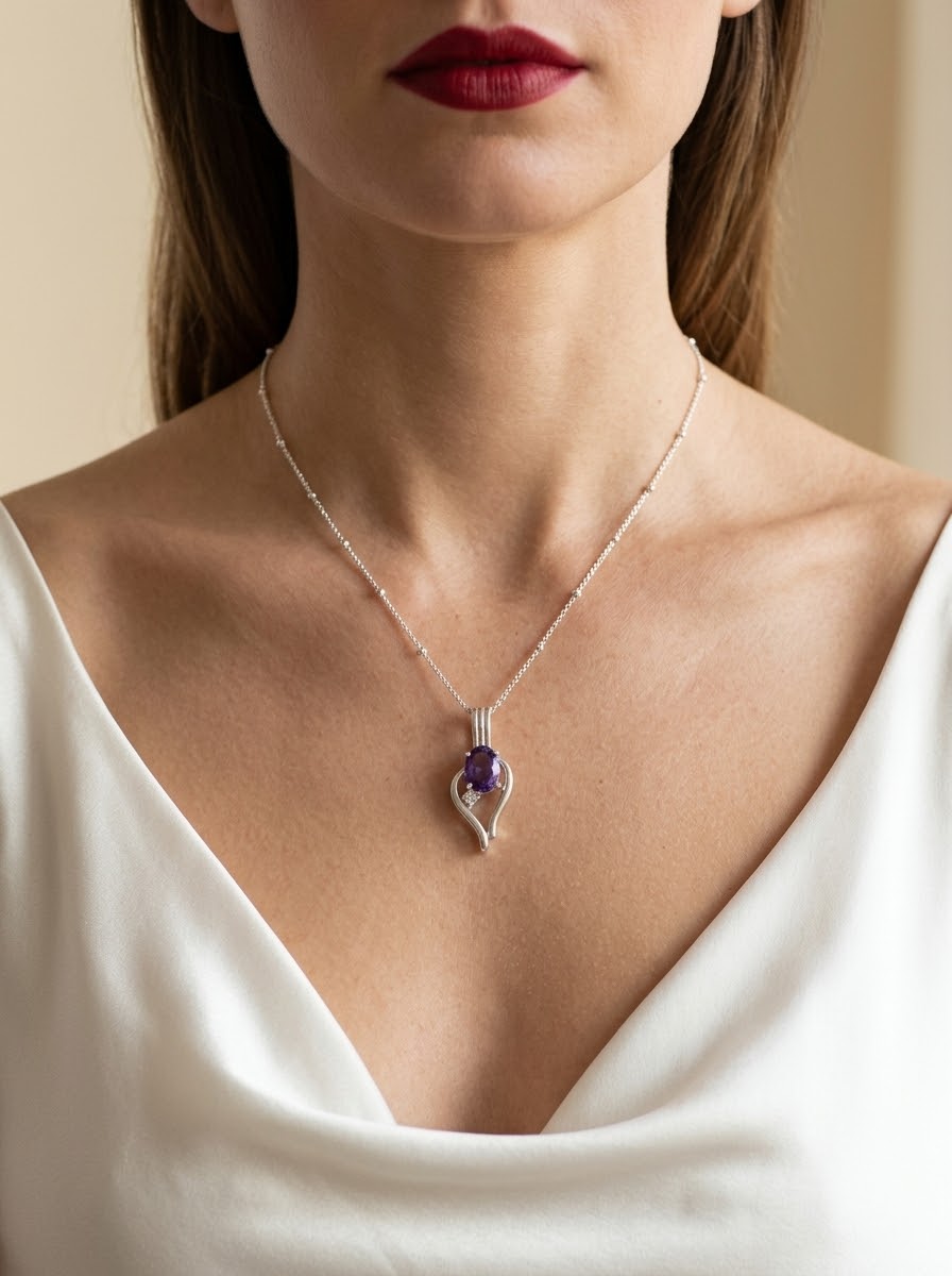 Violet Embrace Amethyst Women’s Necklace – 925 Sterling Silver