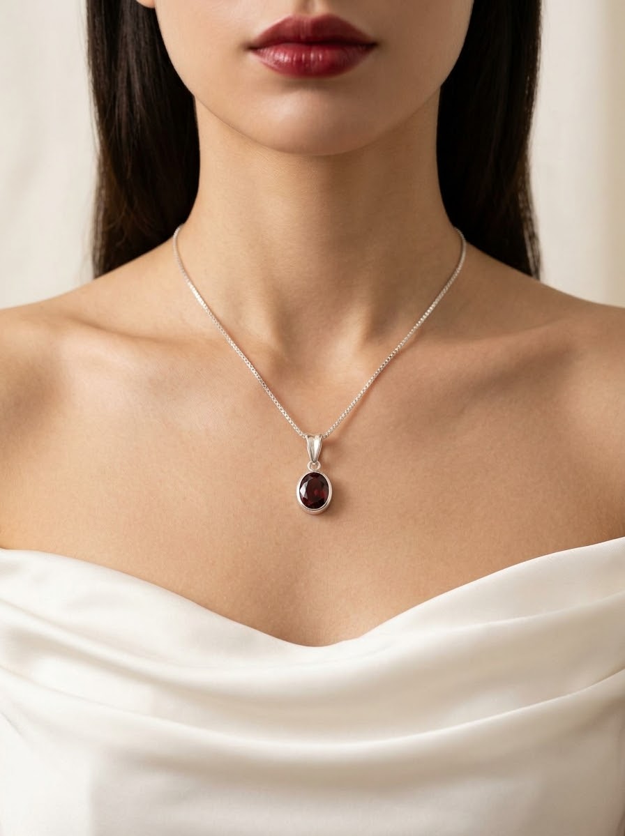 Crimson Grace Garnet Women’s Necklace – 925 Sterling Silver