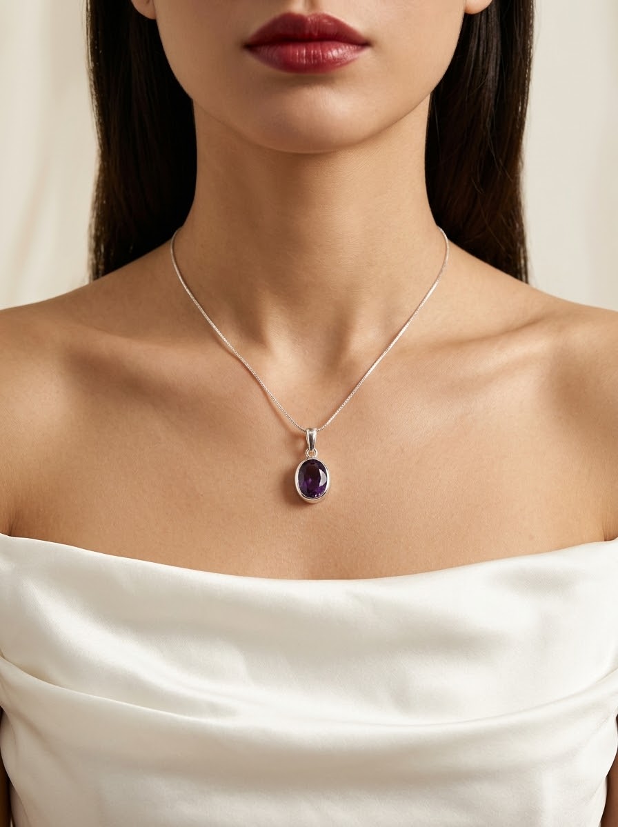 Violet Elegance Amethyst Women’s Necklace – 925 Sterling Silver