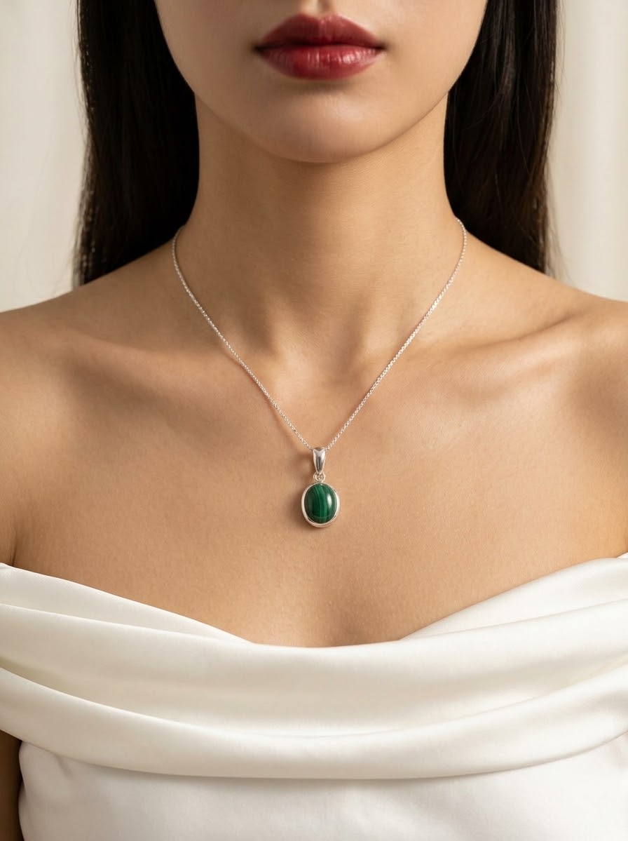 Verdant Legacy Malachite Women’s Necklace – 925 Sterling Silver