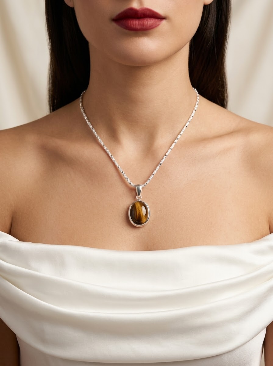 Golden Resolve Tiger Eye Women’s Necklace – 925 Sterling Silver