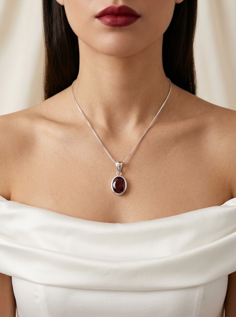 Crimson Royale Ruby Women’s Necklace – 925 Sterling Silver